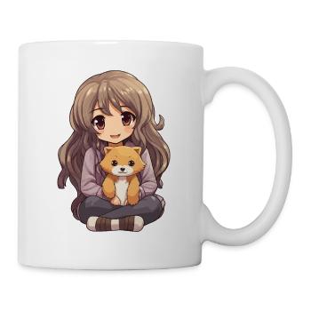 Kawaii Girl Anime Manga Fille et Chien - Mug blanc - blanc - Droite