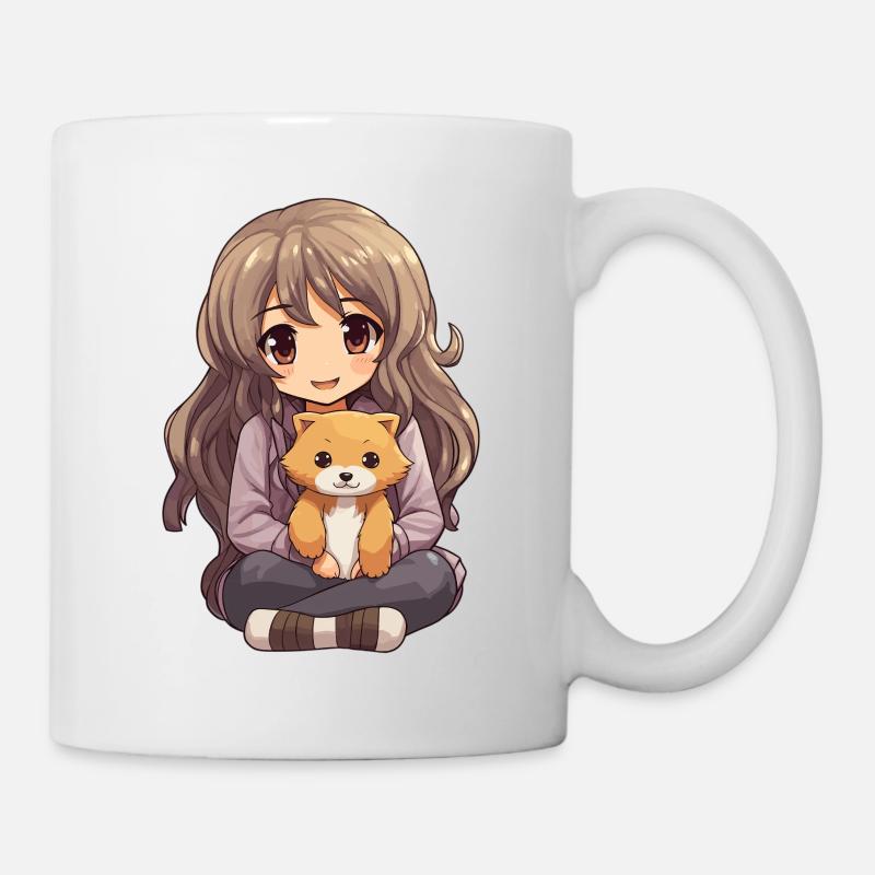 Kawaii Mädchen Anime Manga Mädchen und Hund - Tasse - Weiß