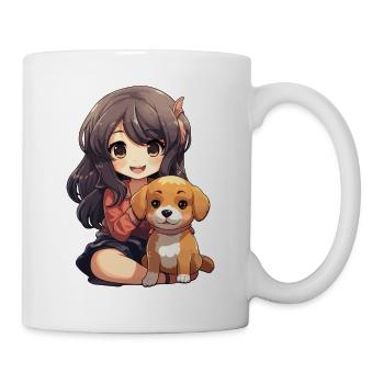 Kawaii Girl Anime Manga Fille et Chien - Mug blanc - blanc - Droite