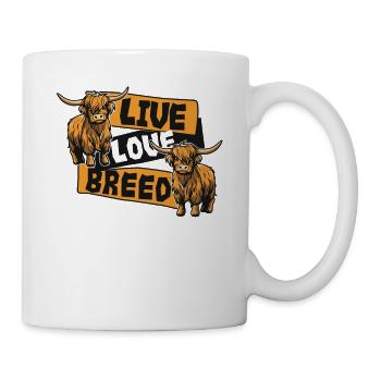 Lebende Liebesrasse Hochlandkuh Schottisches Rind - Tasse - Weiß - Rechts