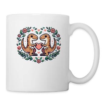 Herzförmiges Dinosaurier-Paar Dino Liebe Valentinstag - Tasse - Weiß - Rechts