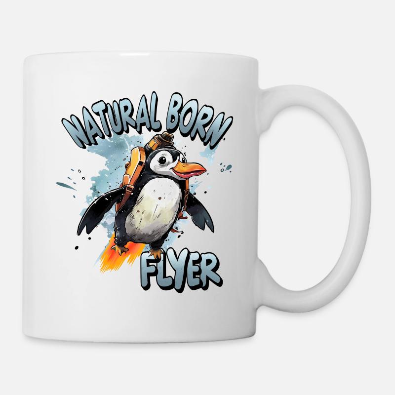 Piloten Pinguin Natural Born Flyer lustiger Spruch - Tasse - Weiß