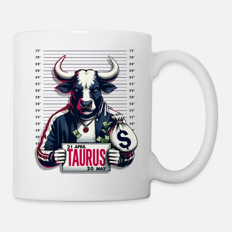 Conception du zodiaque Taureau avec taureau et sac d’argent - Mug blanc - blanc