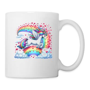 Einhorn Valentinstag Regenbogenherzen Fantasie - Tasse - Weiß - Rechts
