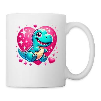 T-Rex Herz Glitzernder Valentinstag Dino - Tasse - Weiß - Rechts