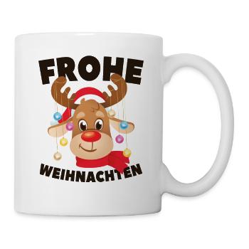 Lustiger Rentier Frohe Weihnachten - Tasse - Weiß - Rechts