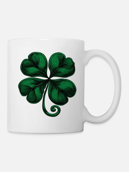 Grünes vierblättriges Kleeblatt - Tasse - Weiß