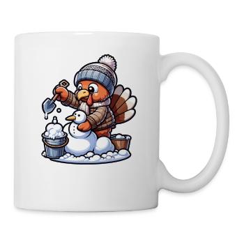 Une petite dinde construit un bonhomme de neige pour Thanksgiving - Mug blanc - blanc - Droite