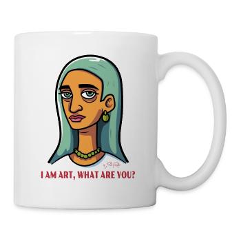Was bist du? Ich bin Kunst: Porträt-Cartoon - Tasse - Weiß - Rechts