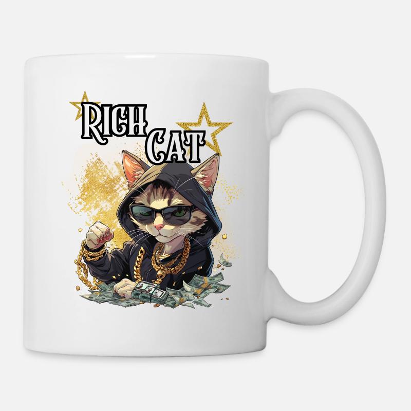 chat riche, humour, fun, fun, cool, luxe, riche, - Mug blanc - blanc