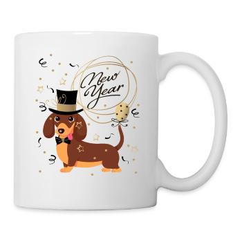 Neujahrsdackel, Dackel, Happy New Year, Silvester - Tasse - Weiß - Rechts