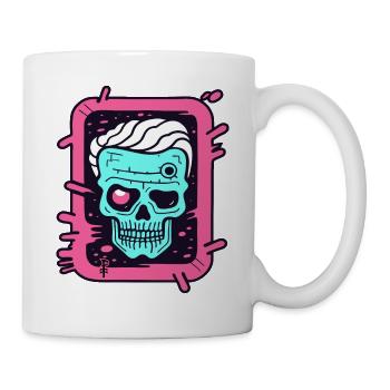 Pop Farbe Kunst: Verspielter alter Totenkopf - Tasse - Weiß - Rechts