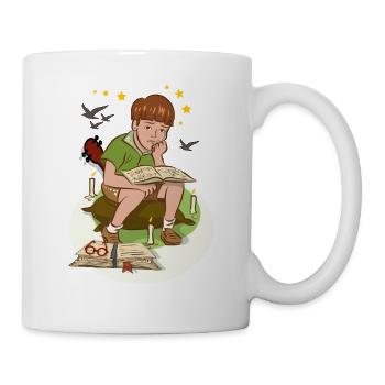 Junge mit Buch - Tasse - Weiß - Rechts