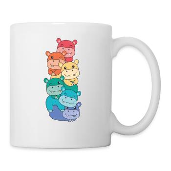 Regenbogen Flag Pride LGBTQ süßer Hippo Stapel - Tasse - Weiß - Rechts