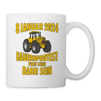 8 Januar 2024 Bauernstreik Traktorkolonne Bauer - Tasse - Weiß - Rechts