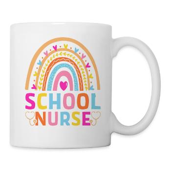 Schulkrankenschwester, bunter Regenbogen, Schule - Tasse - Weiß - Rechts