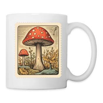 Vintage PIlzbriefmarke - Tasse - Weiß - Rechts