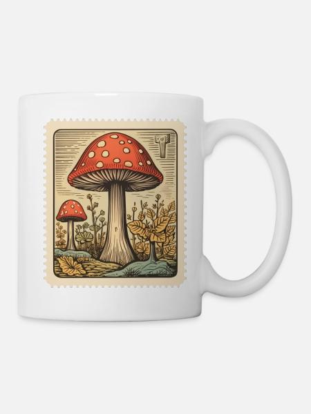 Vintage PIlzbriefmarke - Tasse - Weiß