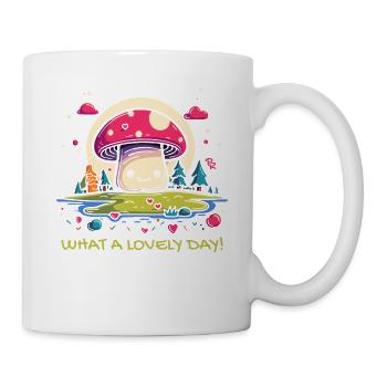 A Beautiful Day: A Funny Mushroom and Hearts - Mug - white - Right