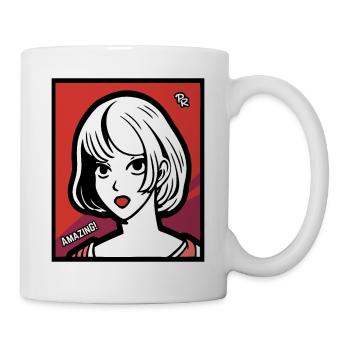 Cartoon Anime Fille, Bouche Ouverte, Étonnement - Mug blanc - blanc - Droite