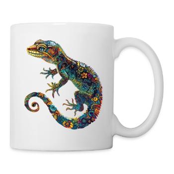 Blumen Leopard Gecko Bunt & Verschnörkelt - Tasse - Weiß - Rechts