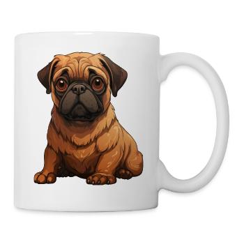 Mops Welpen sitzend - Tasse - Weiß - Rechts