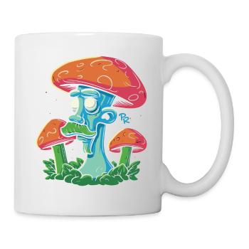 Pilzmann mit Schnurrbart, Pilze sammeln im Wald - Tasse - Weiß - Rechts