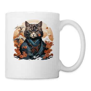 Lustige Samurai Katze - Tasse - Weiß - Rechts