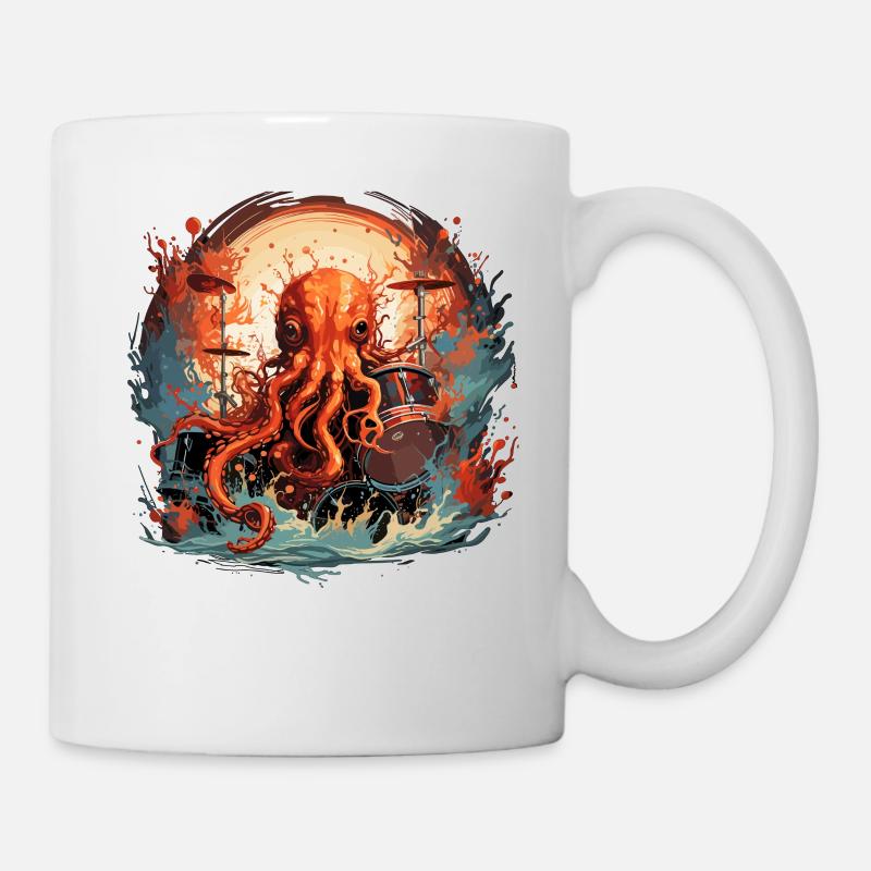 Drôle Octopus, Batteur, Musicien, Batteur - Mug blanc - blanc