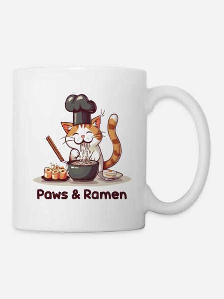 Paws and Ramen Lustige Katzen Tier Sprüche - Tasse - Weiß