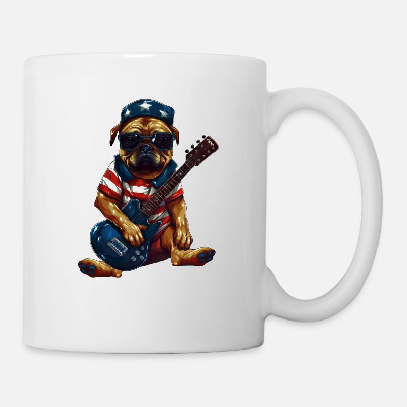 Guitariste carlin à bascule avec drapeau américain - - Mug blanc - blanc