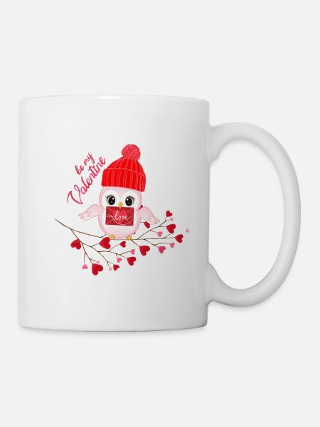 Valentine`s Day Eule mit Mütze - Tasse - Weiß