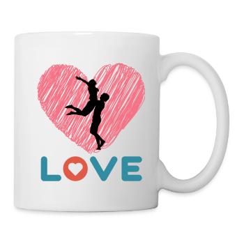 Verliebtes Paar auf dem Hintergrund eines Herzens - Tasse - Weiß - Rechts