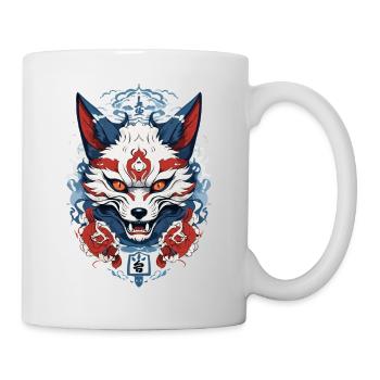 Japanische Kitsune Maske Yokai Ukiyo-E Design - Tasse - Weiß - Rechts