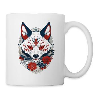 Japanischer Kitsune Yokai Ukiyo-E Streetwear - Tasse - Weiß - Rechts