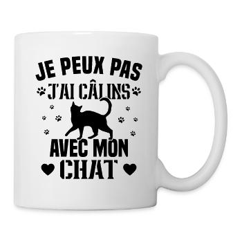 je peux pas j ai câlins avec mon chat humour chat - Mug blanc - blanc - Droite