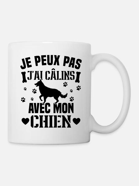 je peux pas j ai câlins avec mon chien - Mug blanc - blanc