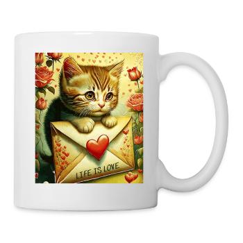 VALENTINSTAG KATZE BRIEF LIFE IS LOVE - Tasse - Weiß - Rechts