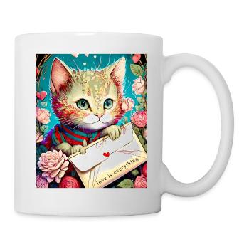 VALENTINSTAG KATZE BRIEF BLUMEN - Tasse - Weiß - Rechts