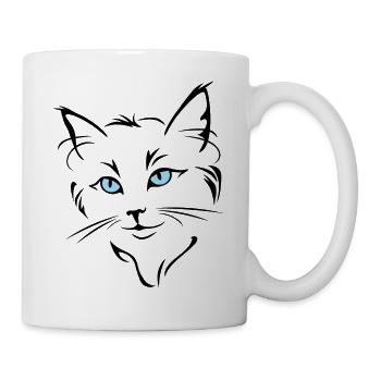 Outlined portrait of a cat with blue eyes - Mug - white - Right
