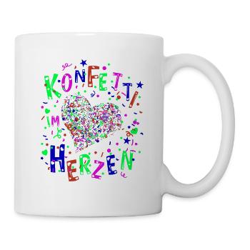 Konfetti im Herzen für Karneval oder Fasching - Tasse - Weiß - Rechts