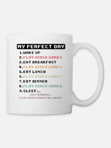 Vintage Gamer T-Shirt für Boy Girl Kids Perfect Day - Tasse - Weiß