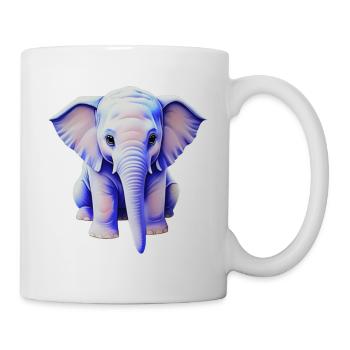 Sitzender Süßer Pinky-Blue Elefant - Illustration - Tasse - Weiß - Rechts