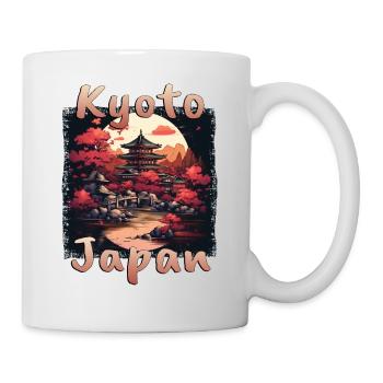 Kyoto Japon : soleil et drapeau à la grunge - Mug blanc - blanc - Droite