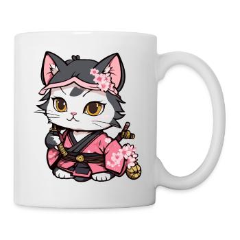 Samurai Cat & Cherry Blossoms #12 - Mug - white - Right