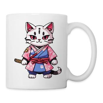 Samurai Cat & Cherry Blossoms #14 - Mug - white - Right