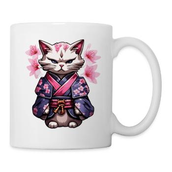 Samurai Katze & Kirschblüten #5 - Tasse - Weiß - Rechts