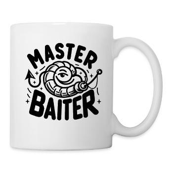 Master Baiter » - Conception de T-shirt de jeu de mots de pêche amusante - Mug blanc - blanc - Droite