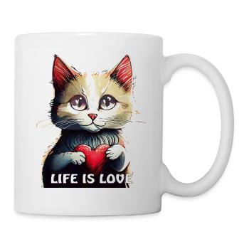 VALENTINE'S DAY CAT HEART LIFE IS LOVE - Mug - white - Right