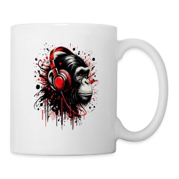 Affenkopf mit roten Kopfhörern POD-Design - Tasse - Weiß - Rechts